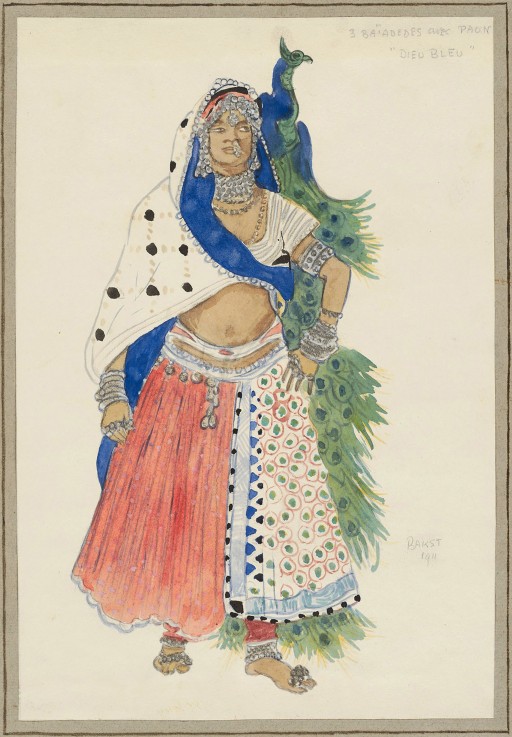 Bayadere with peacock. Costume design for the Ballet "Blue God" by R. Hahn from Leon Nikolajewitsch Bakst