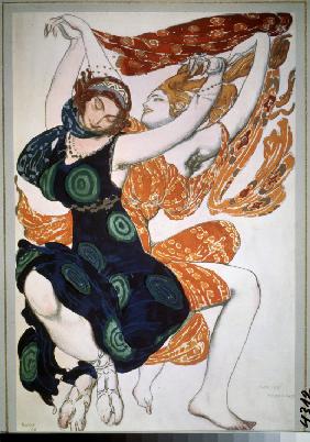Two Béotiennes. Costume design for the ballet Narcisse by N. Tcherepnin