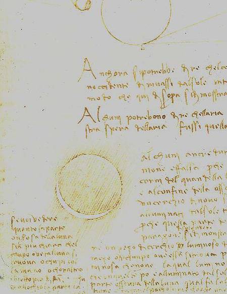 Codex Leicester. Folio 2 recto showing the outer luminosity of the moon (lumen cinerum) from Leonardo da Vinci