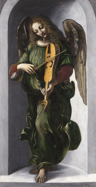 An Angel In Green With A Vielle Leonardo Da Vinci As Art Print Or Hand Painted Oil