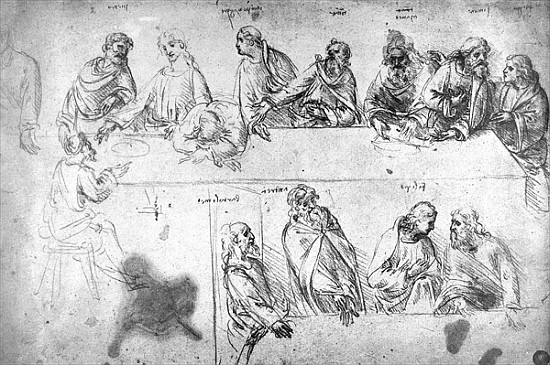 Preparatory drawing for the Last Supper (sepia ink on linen paper) from Leonardo da Vinci