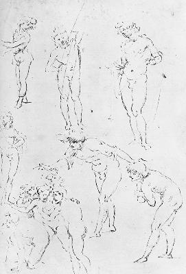 Figural Studies for the Adoration of the Magi, c.1481 (pen and ink on paper)