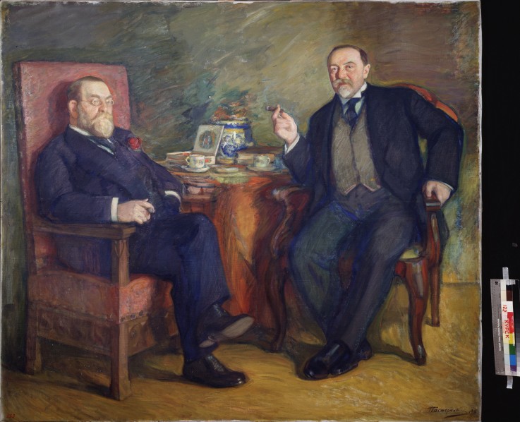 At the tea. Portrait of the collectors Ossip Cetlin und David Wyssotski from Leonid Ossipowitsch Pasternak