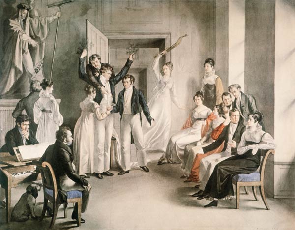 Franz Schubert (1797-1828). Party game of the Schubertians in Atzenbrugg from Leopold Kupelwieser