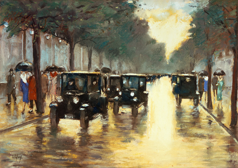 Evening Berlin Strasse with cars. from Lesser Ury