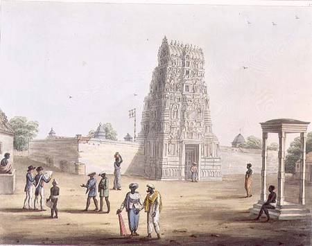 A Pagoda at Strupermador, plate 23 from 'Pictorial Scenery in the Kingdom of Mysore', engraved by H. from Lieutenant James Hunter