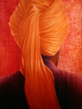 Orange Turban on Red (oil on canvas) 