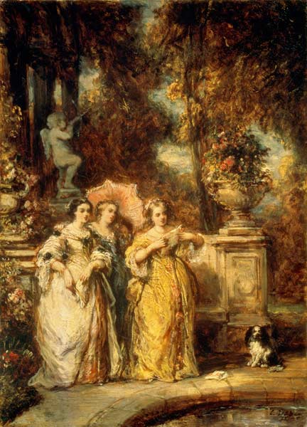 Drei Frauen in einem Park from Louis Gabriel Eugène Isabey
