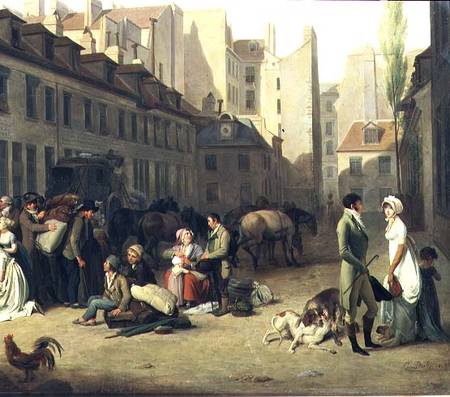 The Arrival of a Stage Coach at the Terminus, detail of some passengers from Louis-Léopold Boilly