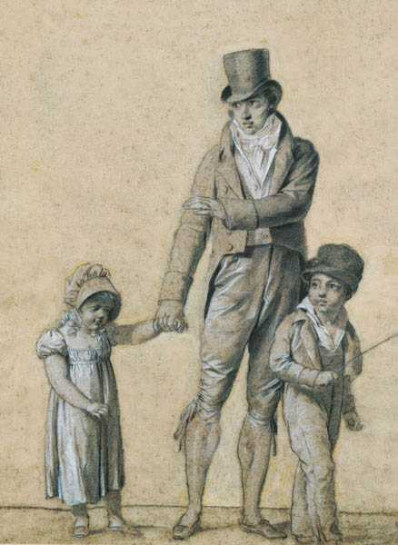 Father with his daughter, study for 'The Shower' cil on from Louis-Léopold Boilly