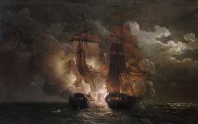 Battle Between the French Frigate 'Arethuse' and the English Frigate 'Amelia' in