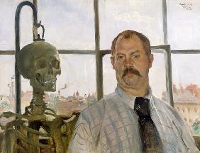 Self-portrait with skeleton