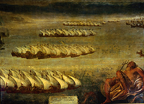 The naval battle of Lepanto. from Luca Cambiaso
