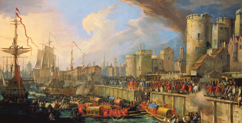 Arrival of two Venetian Ambassadors at the Stairs of the London Tower from Luca Carlevarijs