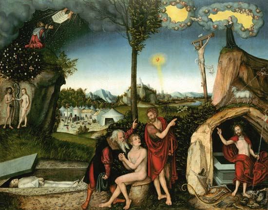 Fall of Man and release of the man from Lucas Cranach the Elder