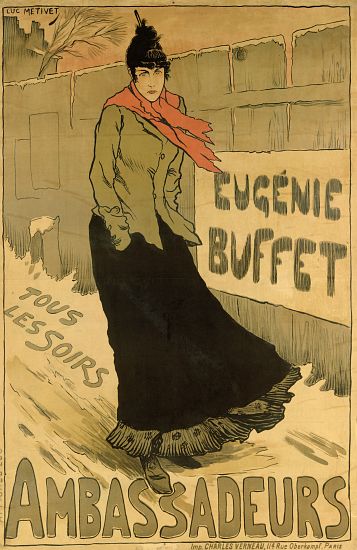 Reproduction of a poster advertising 'Eugenie Buffet', at the Ambassadeurs, Paris from Lucien Métivet
