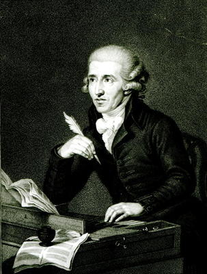 Joseph Haydn (1732-1809) c.1770 (oil on canvas) (b/w photo) from Ludwig Guttenbrunn