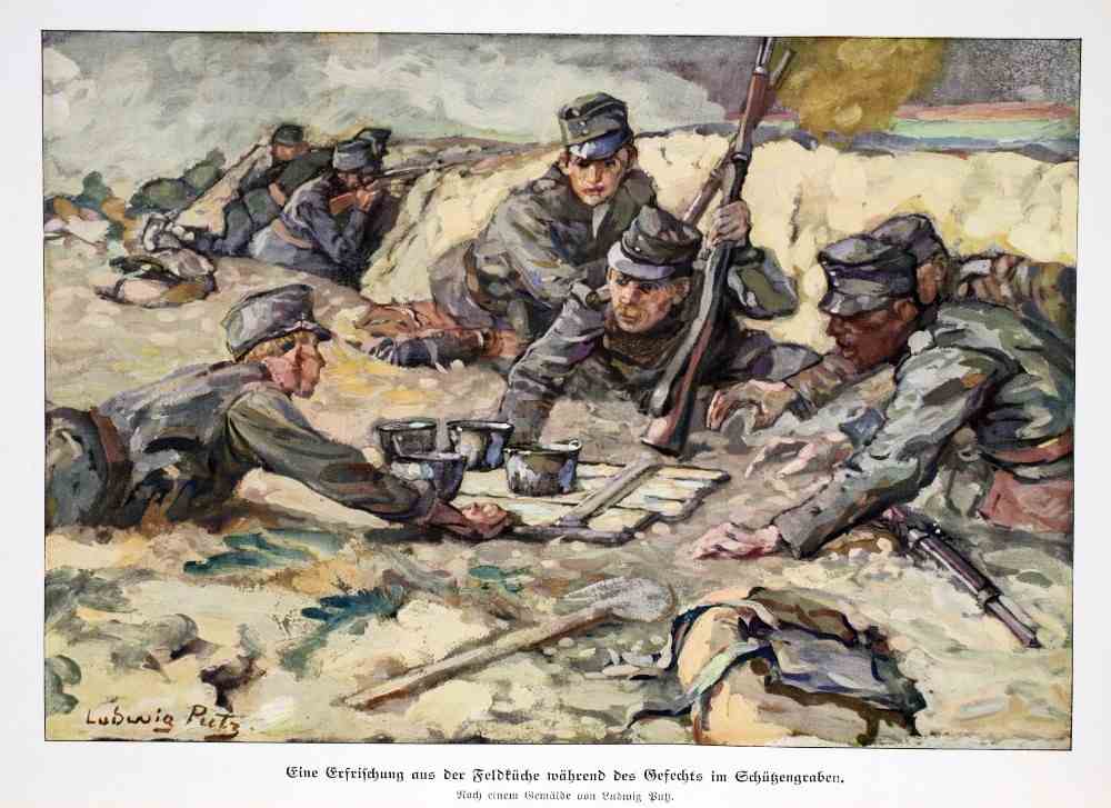 Refreshment during battle in the trenches from Ludwig Putz