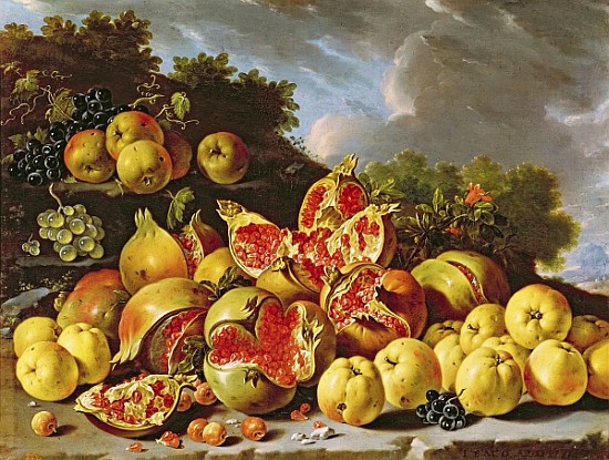 Still Life with pomegranates, apples, cherries and grapes from Luis Egidio Melendez