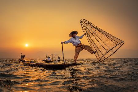 The traditional Fishermen of Inle Lake, Myanmar.