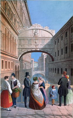 The Bridge of Sighs, Venice, engraved by Brizeghel (litho) from Marco Moro