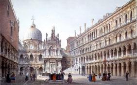The Courtyard of Palazzo Ducale, Venice, engraved by Brizeghel (litho)