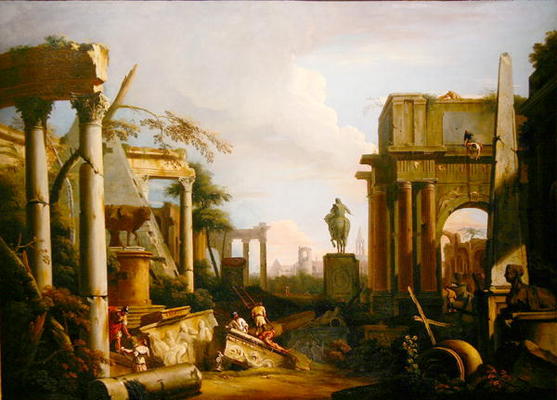 Landscape with Classical Ruins and Figures (oil on canvas) from Marco Ricci
