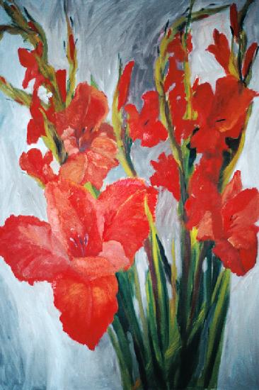 Red Gladioli (oil on canvas) 