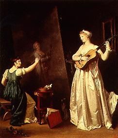 Painter when painting a portrait of a lute player from Marguerite Gérard
