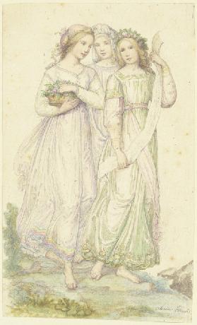 Three girls with flowers
