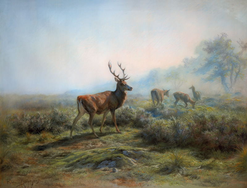 Red deer pack in a misty mountain landscape. from Maria-Rosa Bonheur