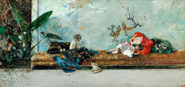 The children of the artist in a Japanese garden from Mariano Fortuny