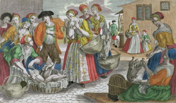 The Poultry Market (coloured engraving) from Martin Engelbrecht