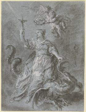 Die Heilige Margarethe auf dem Drachen, von zwei Engeln gekrönt