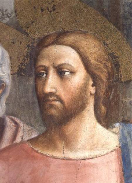 The Tribute Money (Christ's Head - detail of 31642) c.1427 (fresco) from Masaccio