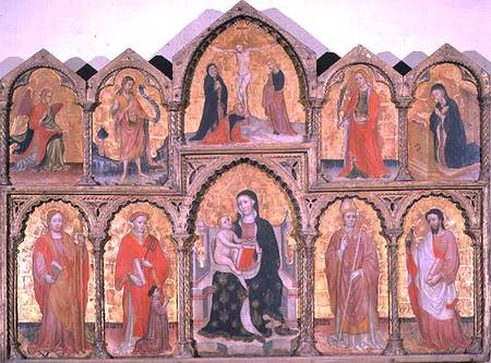 Polyptych showing Madonna and Child, Crucifixion and Saints from Master of Roncajette