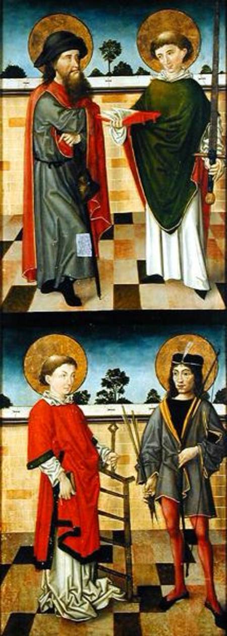 Top: St. Jacob as a Pilgrim and St. Matthew Holding a Book and a Sword; Bottom: St. Lawrence Holding from Master of the Luneburg Footwashers