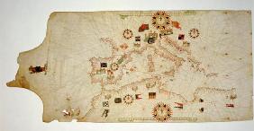 Miniature Nautical Map of the Central Mediterranean, 1560 (parchment)