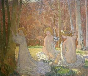 Figures in a spring landscape-Sacred grove