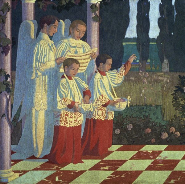 Two deacons dressed as angels from Maurice Denis