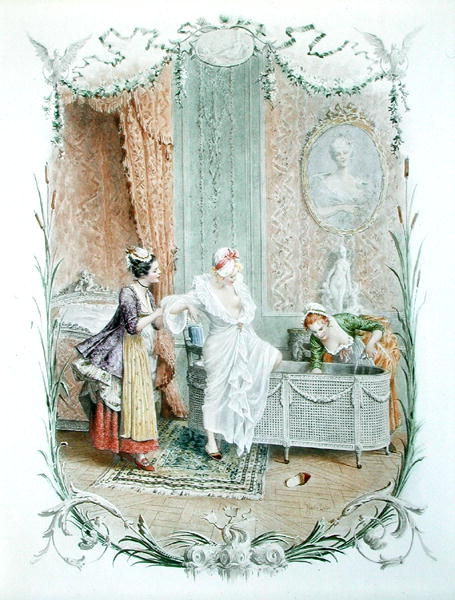 The Morning Bath, illustration of elegant Parisian life in the second half of the 18th century, c.18 from Maurice Leloir