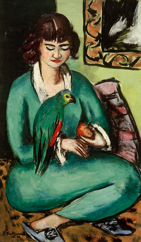 Quappi with parrot from Max Beckmann