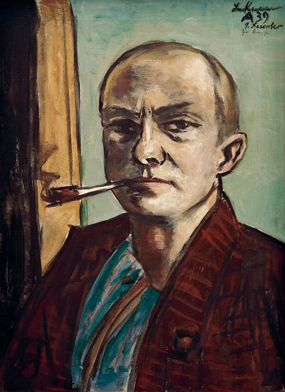 Self-portrait on green with green shirt from Max Beckmann
