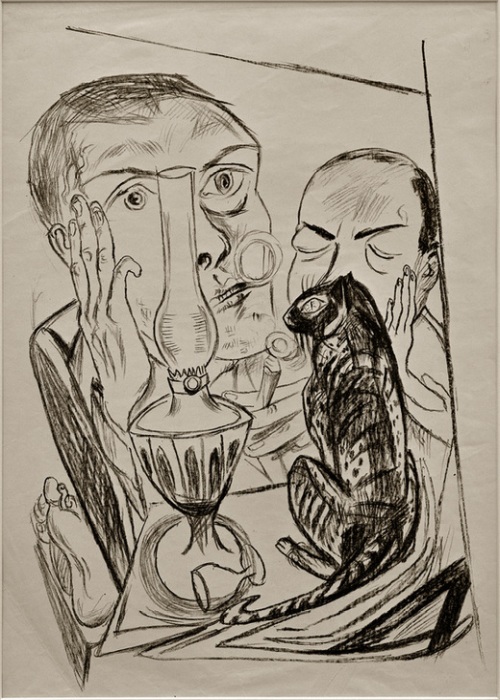 Self-portrait with cat and lamp from Max Beckmann