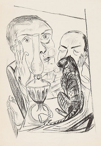 Self portrait with cat and lamp (Selbstbildnis mit Katze und Lampe). 1920 (H. 162 A) from Max Beckmann