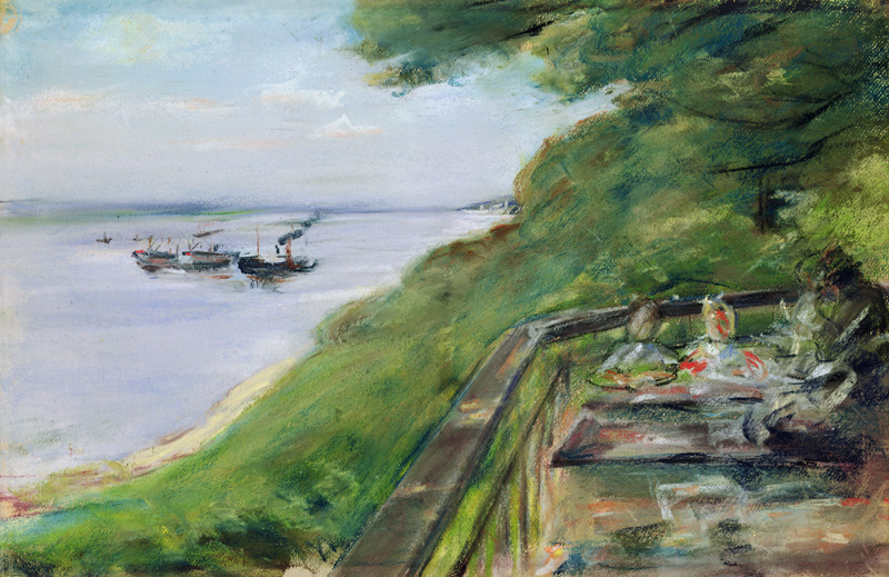 Terrace of the Jacob Restaurant in Nienstedten, 1902 (pastel on paper) from Max Liebermann