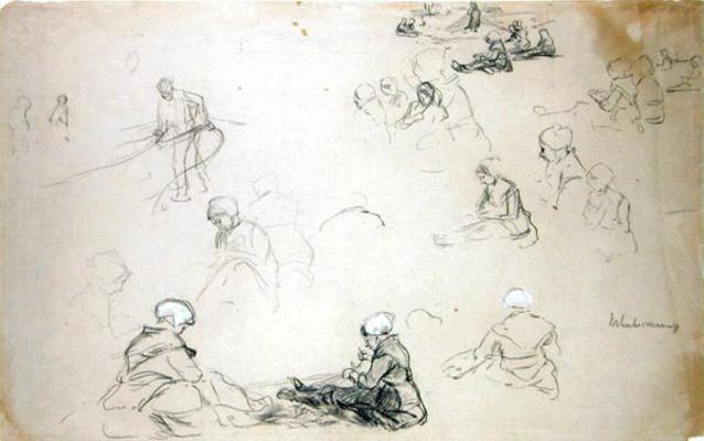A study of net repairers (chalk and charcoal on paper) from Max Liebermann