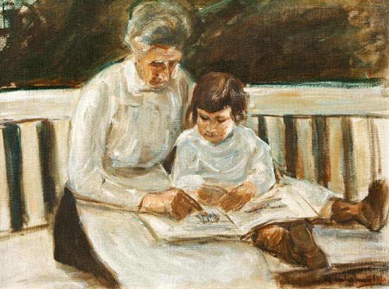 granddaughter and nanny on the lawn seat from Max Liebermann