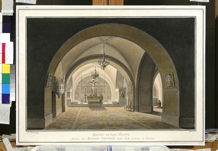 Interior of the Church of the Holy Sepulchre at the site of Golgotha from Maxim Nikiforowitsch Worobjew