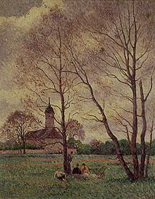 Spring landscape at a church